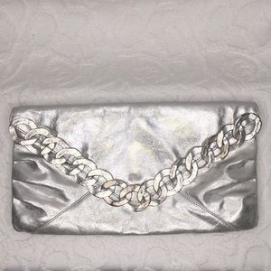 Vintage Kenneth Jay Lane Silver Leather Clutch